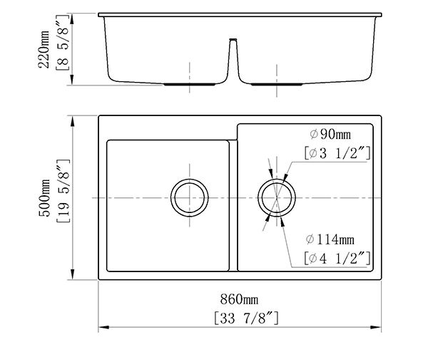 CHẬU RỬA CHÉN ĐÁ NHÂN TẠO 2 HỘC CREAVE G-T8650F