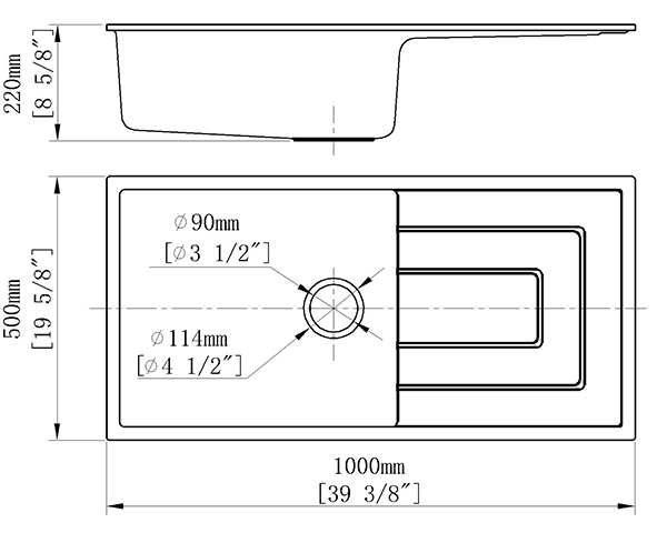 CHẬU RỬA CHÉN ĐÁ NHÂN TẠO 1 HỘC CÓ CÁNH CREAVE G-T10050I