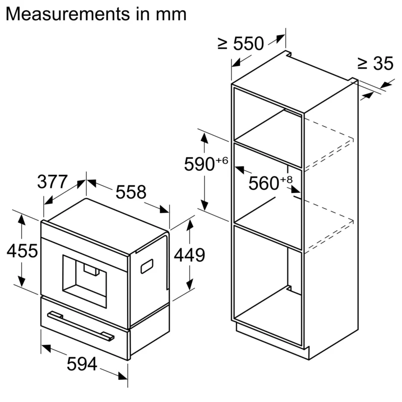 KÍCH THƯỚC MÁY PHA CÀ PHÊ BOSCH CTL7181B0 ÂM TỦ SERI 8
