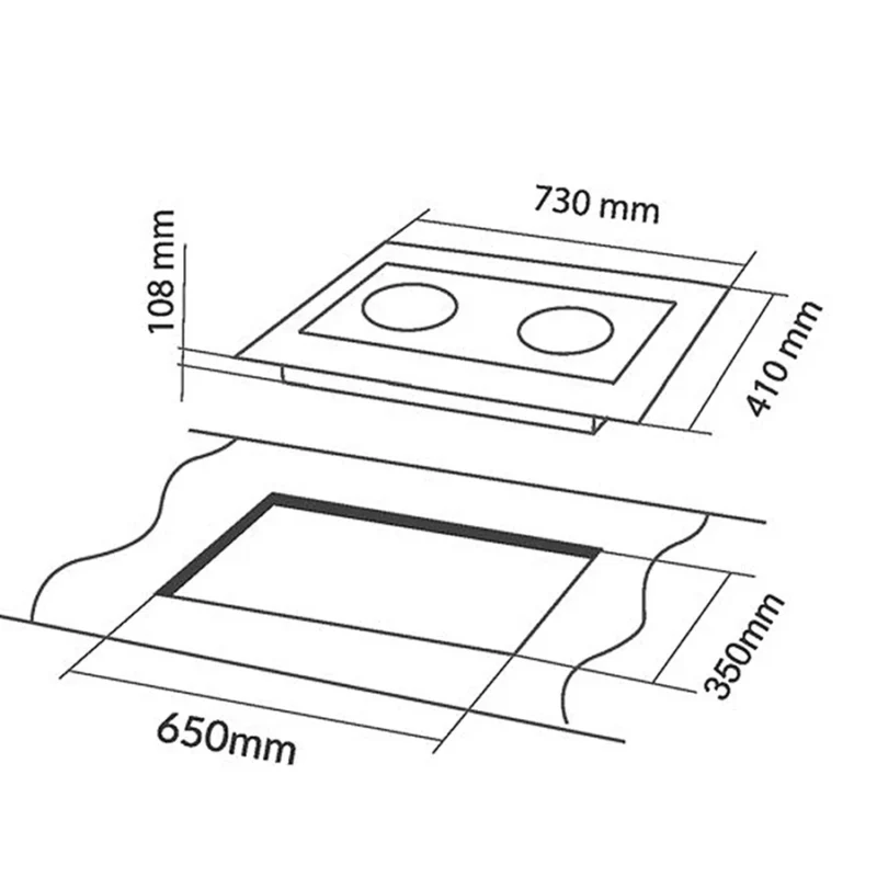 KÍCH THƯỚC BẾP GA ÂM 2 LÒ EUROSUN EU-GA287