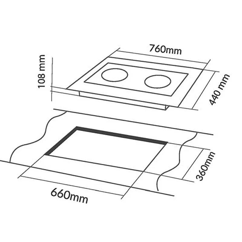 KÍCH THƯỚC BẾP GA ÂM 2 LÒ EUROSUN EU-GA205S