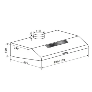 KÍCH THƯỚC HÚT MÙI ÂM TỦ MÀU ĐEN 60CM EUROSUN EH-60CF19B