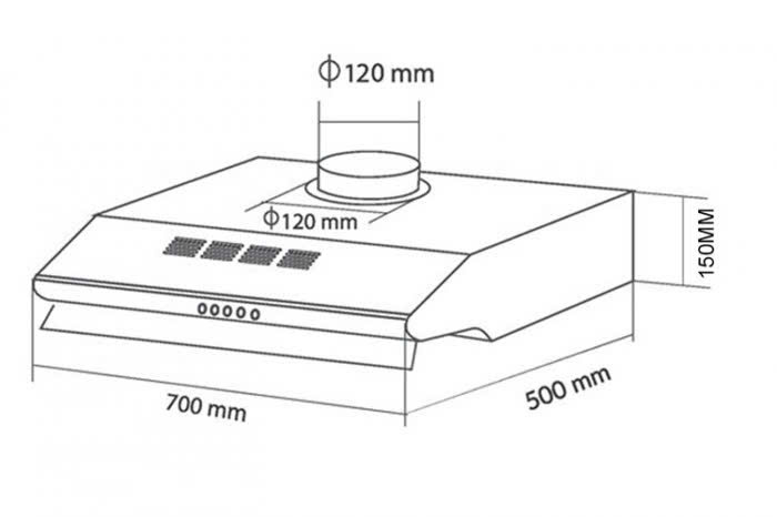 KÍCH THƯỚC HÚT MÙI ÂM TỦ MÀU ĐEN 70CM EUROSUN EH-70C05D