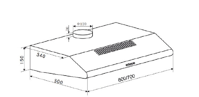 KÍCH THƯỚC HÚT MÙI ÂM TỦ MÀU ĐEN 70CM EUROSUN EH-70CF19B