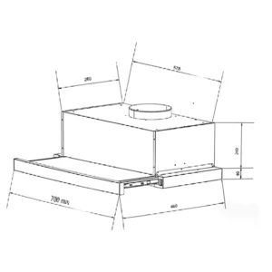 KÍCH THƯỚC HÚT MÙI ÂM TỦ 70CM TRẮNG EUROSUN EH-70AF86W