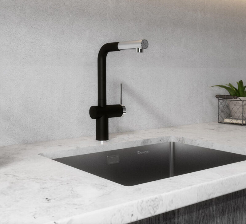 VÒI RỬA BÁT DÂY RÚT KONOX STREAM SMART BLACK