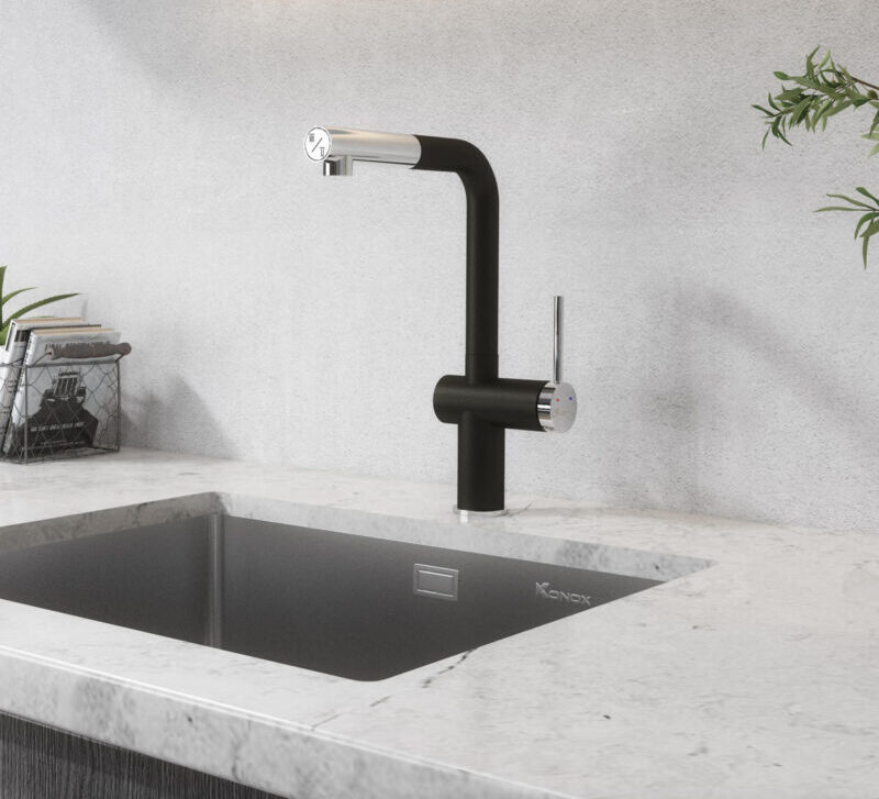 VÒI RỬA BÁT DÂY RÚT KONOX STREAM SMART BLACK