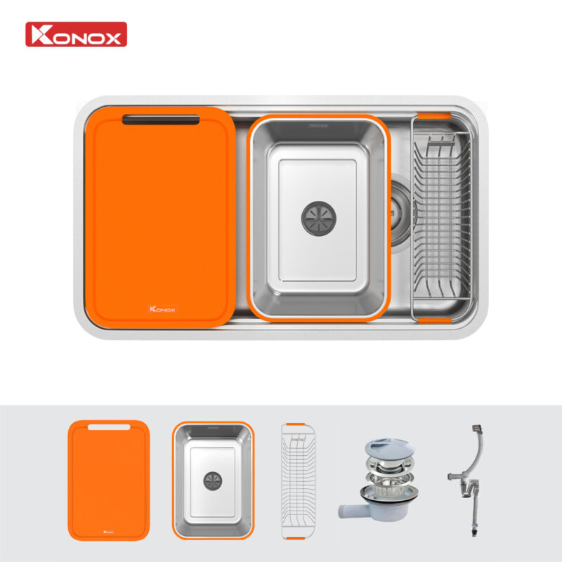 CHẬU RỬA BÁT KONOX R50 TARI 8047SU PHONG CÁCH NHẬT - phu kien chau rua bat 1 ho be mat min Konox R50 Tari 8047SU 1